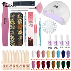 TENCOCO 30Pcs All-in-One Nail Gel Polish Kit with 120W UV Lamp - 16Pcs Gel Polish, 4Pcs Base/Top Coat & 9Pcs Manicure Tools for Home Salon