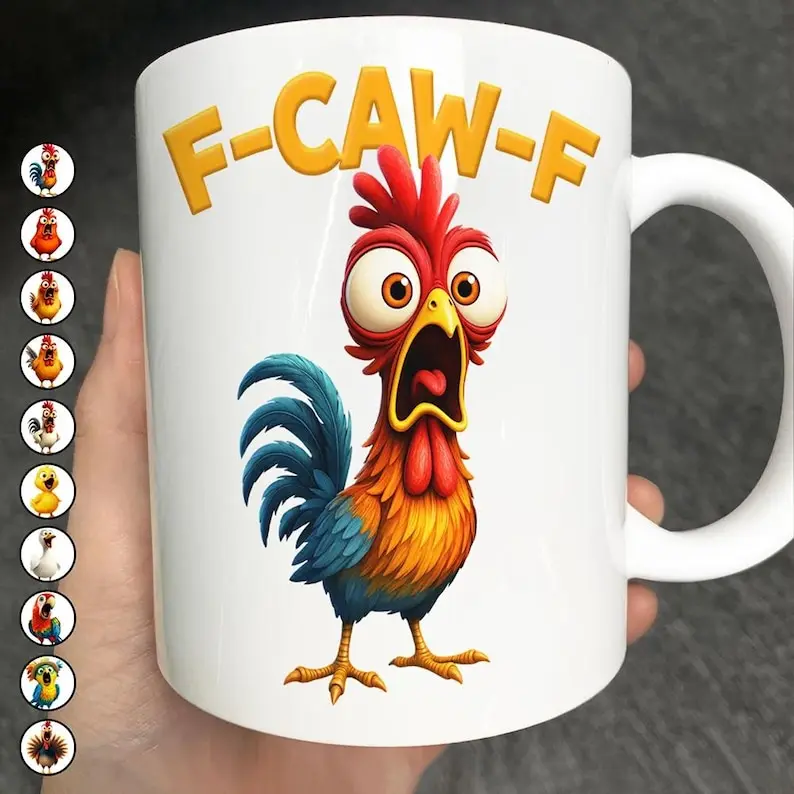 Funny Chicken F-Caw-F - Personalized Mug, F-Caw-F Chicken Humor Mug, Funny Rooster Meme Coffee Mug, Funny Chicken Mug, Chicken Lover Gift, Mug Christmas Gifts