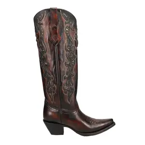 Corral Boots Womens Embroidered Snip Toe  Casual Boots Over the Knee Low Heel 1-2" - Brown