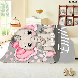 Cute Cartoon Elephant Printed Throw Blanket, Single - sided Printing, Multiple Specifications Available, Soft Fabric, Perfect for Napping, Decorative & Practical, Featuring Emily & Whimsical Elements
