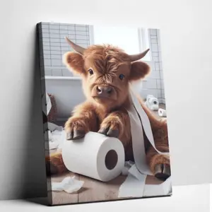 Highland Cow Bathroom Wall Art Decor, Funny Farm Animal Posters and Prints, Rustic Modern Canvas Artwork, Cute Cow Aesthetic Painting for Bathroom Home Decor, Animal Lover Gift Vintage Lyric