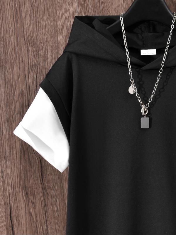 Two-piece Set Boy's Hooded Top & Shorts, Casual Hooded Top & Track Shorts for Summer, Kids Clothes for Daily Wear