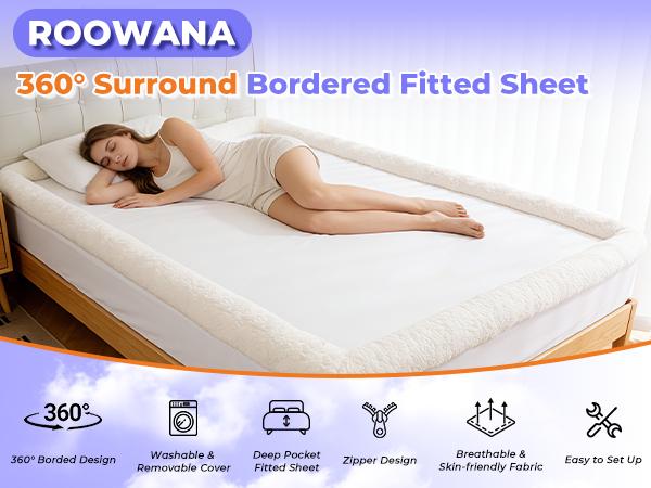 Deep Pocket Fitted Sheet with Border Trim, 19 Inch Extra Deep Mattress Cover, Ultra Soft Plush Bed Sheet Set, 360° Anti-Slip Wrap Around Stays in Place, Machine Washable Cozy Sleeping Solution