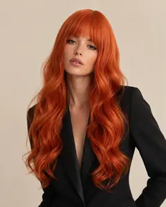 FESHFEN 26" Body Wave Burgundy Lace Front Wig - Long Dark Red Cherry Wine Synthetic Wig for Women - Glueless HD Lace Middle Part Heat Resistant Hair
