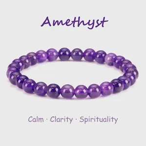 Amethyst Bracelet Natural Crystal Bead Fashionable & Elegant Jewelry for Women Mother's Gift Energy Healing Spirituality Calm Mind Enhance Intuition Reduce Stress