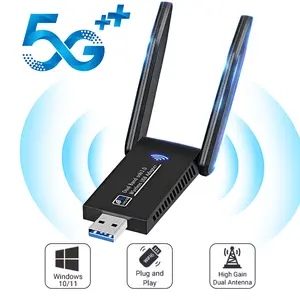 1300Mbps USB WiFi Adapter ，with 2×High Gain Antenna，with WiFi Antenna for Win11/10/7,WiFi Dongle,WiFi Adapter for Desktop PC Laptop,Internet Network Wi-Fi Card