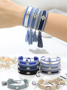 Bohemian Braided Bracelet, Evil Eye Lucky Charm, Blue Eyes, Artificial Rhinestones, Ethnic Style, Tassel Chain, Fashion Commuter Wristband