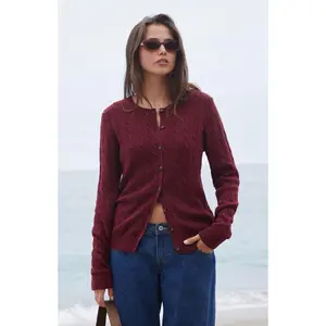 John Galt Women's Burgundy Amalie Cable Knit Cardigan