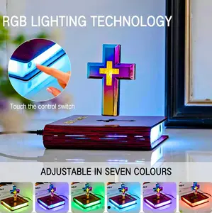 【Christmas Special】Levitating Cross Bible Lamp, Floating Cross, LED Color Changing Lights, Glowing Base with Color-Changing Base