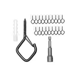 20 PCS Q-Hanger Hooks,  2.17 in Q Hanger String Light Hooks Outdoor, Heavy Duty Outdoor Screw Hooks with Security Buckle, for Hanging Outdoor String Lights, Christmas Lights, Cups, Decors (Black)