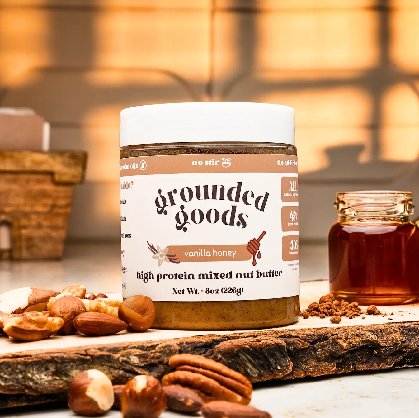 Grounded Goods Vanilla Honey Nut Butter - High Protein, All-Natural Spread, Sweet Flavor