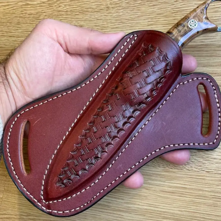 EDC Carry Artisan Handmade Top Grain Leather With Fix Blade Knife Outdoor Hunting Camping Sheath