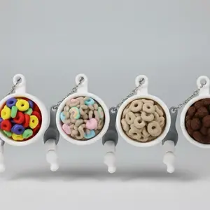 Cereal Clicker Bowl Fidget Toy with Vibrant Pieces Clickable Elements & Flexible Spoon Keychain for Stress Relief Focus Anxiety ADHD
