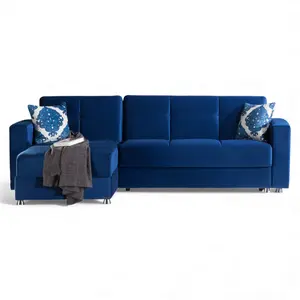 ELEGANT Sectional (Navy Blue & Black Leather)