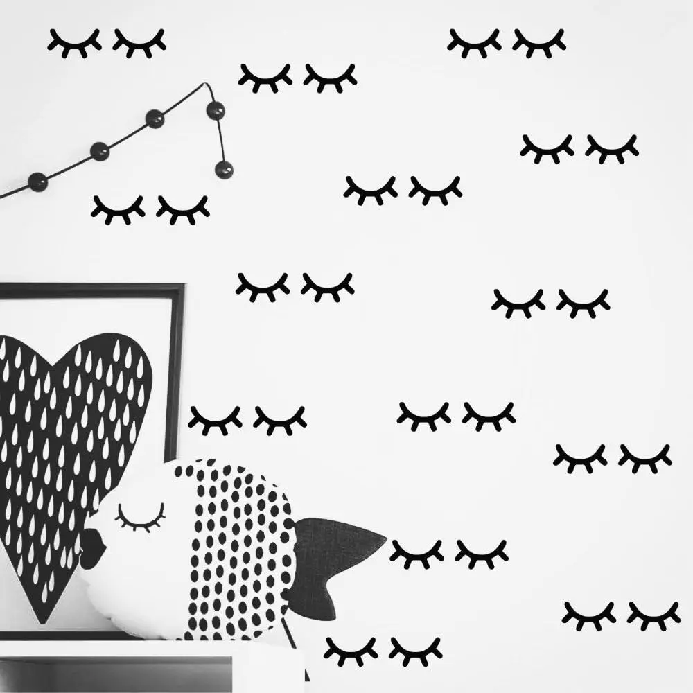 1Set, 4pcs cute black eyelash wall stickers, suitable for bedroom decoration, closed eye vinyl stickers, peel and paste, removable decorative wall art