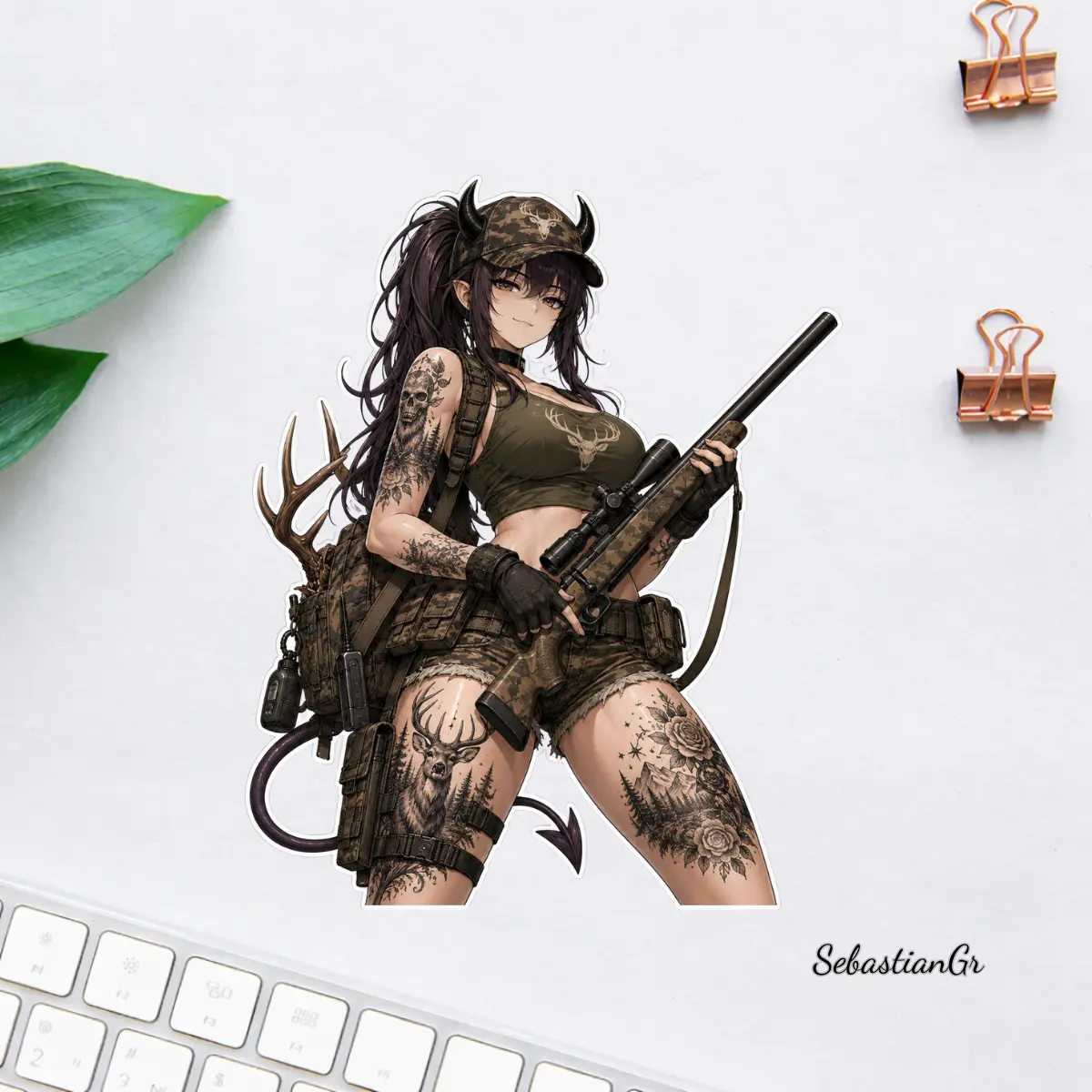 Halloween Demon Hunter Anime Girl Sticker, Gothic Tactical Waifu Vinyl Decal, Devil Hunter Waterproof Sticker