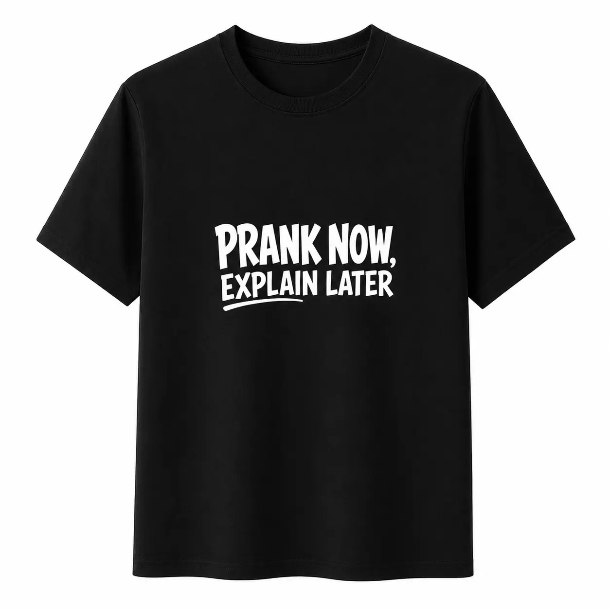 Prank Now Explain Later Funny Quote T-Shirt, Unisex Prankster Humor Tee for Men Women, Casual Everyday Gift Shirt