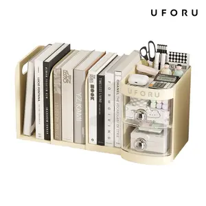 UFORU Adjustable Desktop Bookshelf Organizer Box, Ideal Mother's Day Present for Mom, Book Stand & Office File Storage, Student Drawer & Kids Pen Holder with Multiple Compartments
