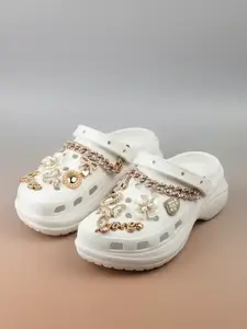 14pcs Fashionable Rhinestone & Letter Decorated Shoes Decorations, Chain & Bowknot Design Shoes Charm Rhinestone Shoes Charms For Vented Clogs Decoration