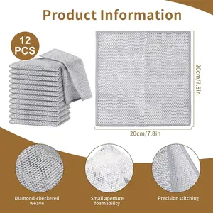 12PCS Multipurpose Wire Dishwashing Rags, Wet & Dry Stainless Steel Mesh Cleaning Cloth, Reusable Metal Scrubber for Kitchen Dishes