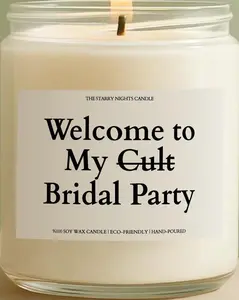 The Starry Nights Candle Welcome to My Cult Bridal Party 9oz Scented Soy Wax Candle Eco Friendly Hand Poured Glass Jar Bridesmaid Proposal Decor Synthetic Wick Ornaments Decoration