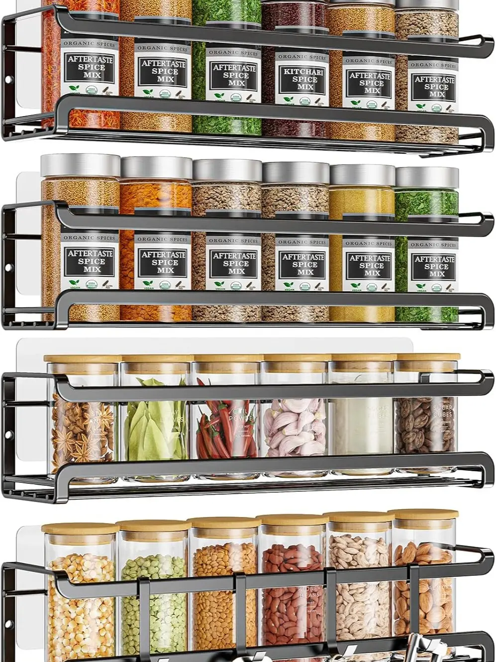 mccormick tins rack Spice Rack wall mounted 4 Pack, Space-Saving Spice Organizer for Spice Jars and Seasonings,Screw or Adhesive Hanging Spice Rack Organizer for Your Kitchen Cabinet,or Pantry Door