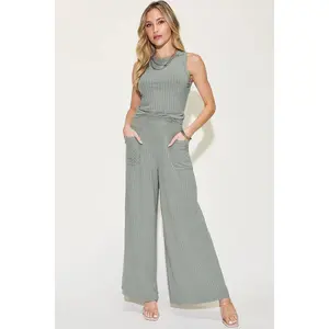 Basic Bae Full Size Ribbed Tank and Wide Leg Pants Set