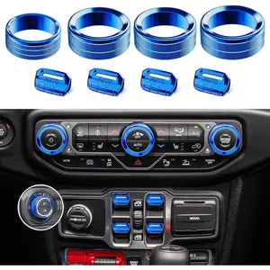 8PCS Metal Button Knob Cover for Jeep Wrangler JL JLU 2018-2025 2026 & Gladiator JT Accessories Window Switch Button Cover Volume Radio Air Conditioner Headlight Switch Knob Cover (Blue)
