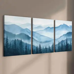 3 Counts Wooden Framed Canvas, Misty Mountain Forest Landscape, Exquisite Poster, Perfect Living Room Decoration, Modern Art, Fashion Family Poster, Wall Art Decoration, Odorless, Artwork