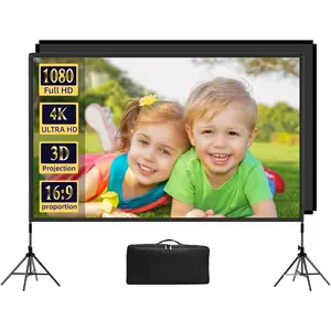 Projector Screen and Stand 120 inch, Portable Black Backing Projector Screen Indoor Outdoor 16:9 4K  Wrinkle-Free and Four-Legged Frame Movie Screen with Carry Bag for Backyard Movie Night