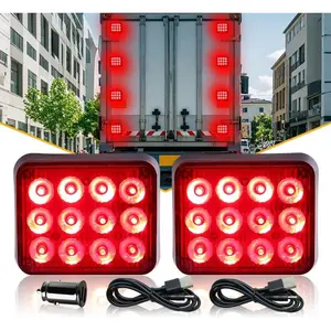 2PCS Magnetic Trailer Lights, Red Beacon Wireless Magnetic Strobe Lights Rechargeable Emergency Warning Lights Portable Surface Mount Strobe Lights for 12V 24V Trucks Car Trailer Vehicles Van