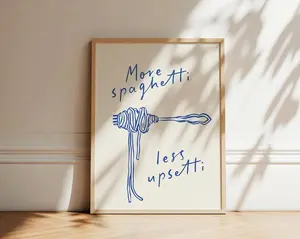 More Spaghetti Less Regretti, Italian Food Poster, Pasta lover Kitchen Wall Art, Italian Kitchen Print, Trendy Retro Poster