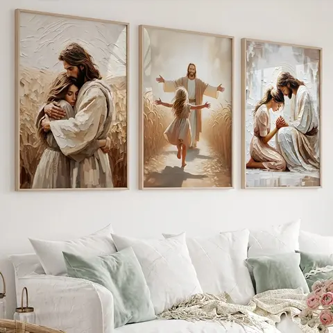 3pcs/set Jesus Christ Canvas Postres Christian Jesus Portrait Wall Art Religious Prints Print Poster I Will Walk with Christ LDS Bible Verse Gift Poste Modern Home Decoration