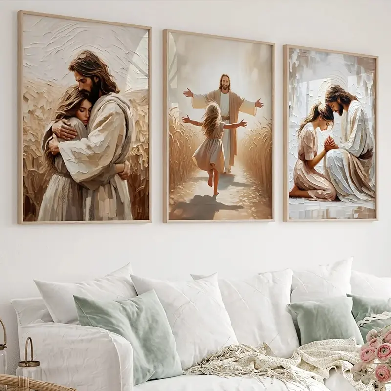 3pcs/set Jesus Christ Canvas Postres Christian Jesus Portrait Wall Art Religious Prints Print Poster I Will Walk with Christ LDS Bible Verse Gift Poste Modern Home Decoration