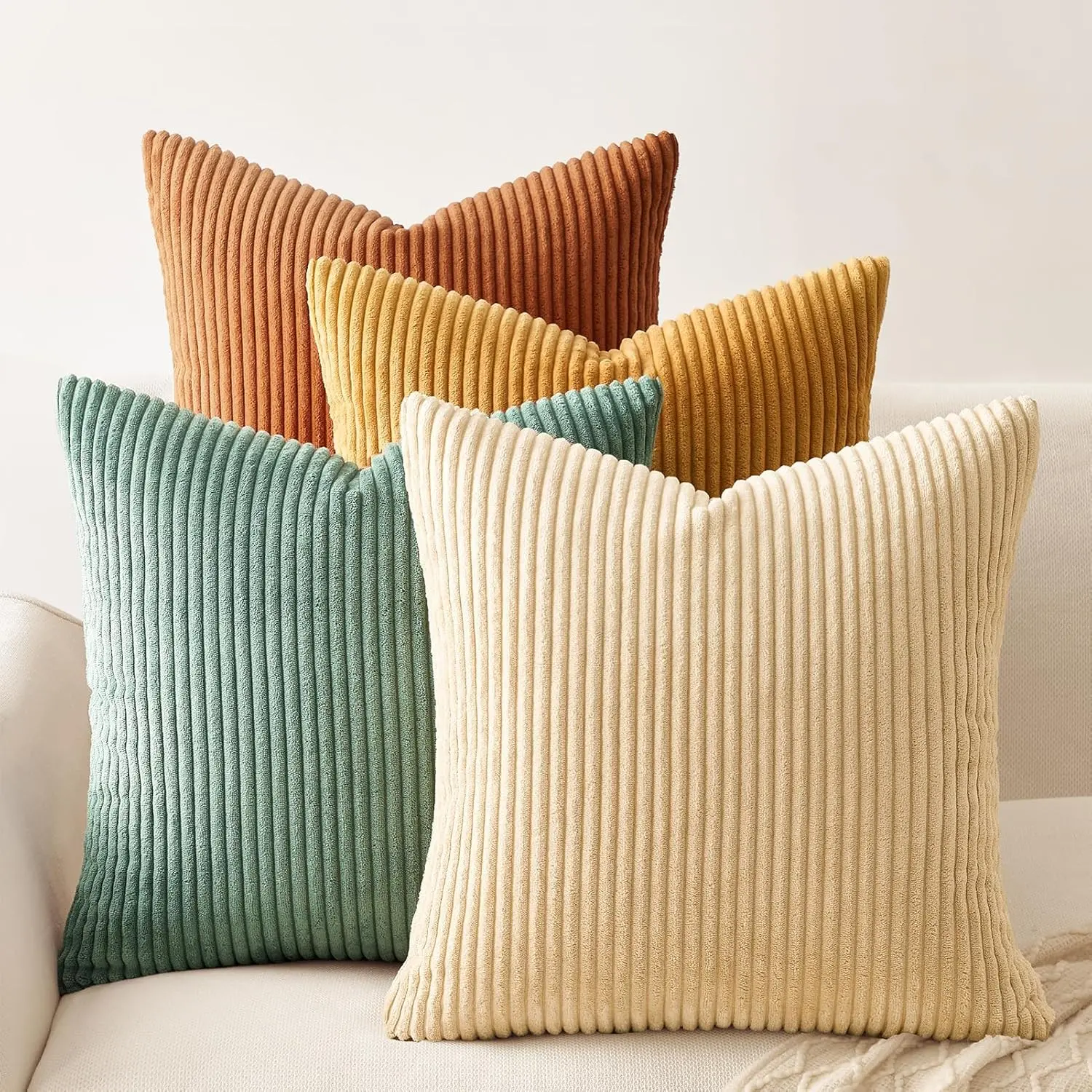 Topfinel 18x18 in Corduroy Square Seat Cushion Covers (Set of 4) - Soft Velvet, Double-Sided, Breathable, Comfy, Soft Touch, Boho Farmhouse Fall Home Decor Accessories (Orange, Teal), Breathable Seat Cushion, Comfy Cushions