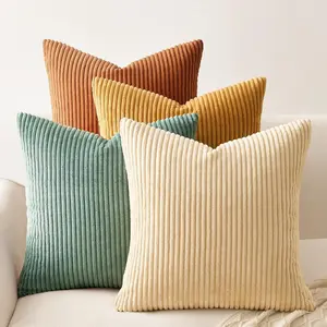 Topfinel Corduroy Throw Pillow Covers 18x18 inch Set of 4 Soft Velvet Modern Double-Sided Designs Mix and Match for Boho Farmhouse Fall Home Decor Orange Teal