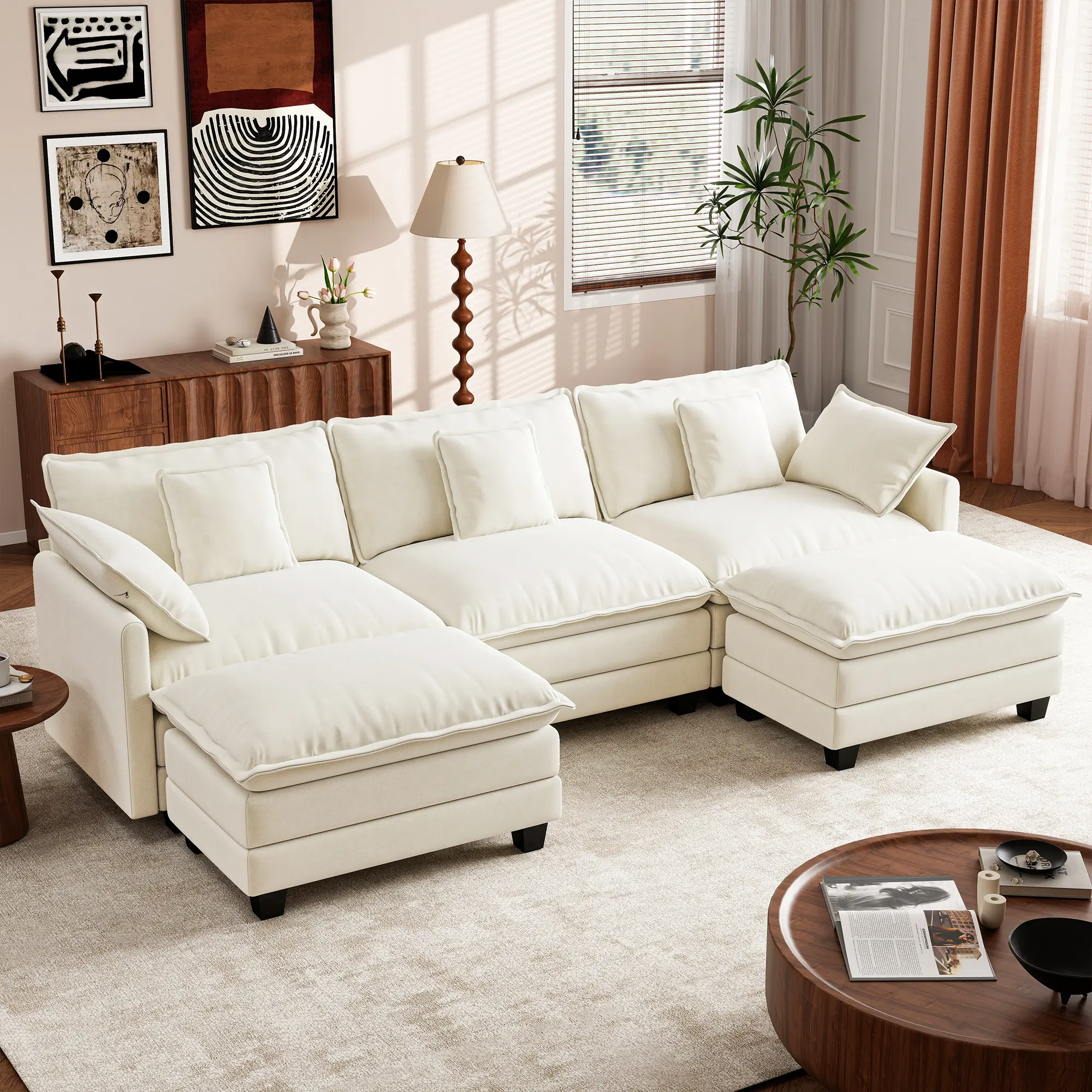 GuroMagicSofa 76.7-146.5 Inch Modular Couch Sectionals with Ottoman, Big Comfy Cloud Couches, L/U Shaped 2-6 Seats Modular Sectional Sofa, Modern Cloud Sectional Couches for Living Room, Deep Seat Sofa Cozy Sofa Contemporary Upholstered