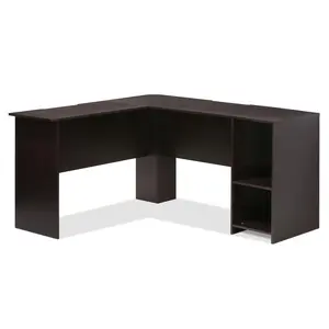 Small-space setup solved: the INDO Desk in Espresso gives you a 53.5-inch desk with a built-in bookshelf and an L-shaped layout, making it a smart fit for a bedroom or home office corner., Composite Wood Desks, All-In-One Desks