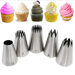 5Pcs Large Metal Cake Cream Decoration Tips Set Pastry Decorating Tools Stainless Steel Piping Icing Nozzle Cupcake Decorators