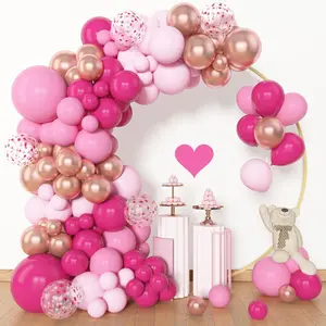Amandir 153pcs Pink Balloon Garland Arch Kit, Different Sizes 18 12 10 5 inch Hot Pink Latex Metallic Confetti Rose Gold Balloons for Birthday Baby Shower Wedding Party Decorations