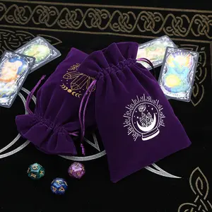 5Pcs Tarot Storage Velvet Bag Drawstring Suede Pocket Board Game Card Embroidery Package Witchcraft Supplies for Altar Tarot Box