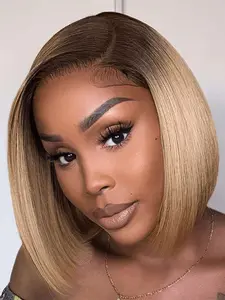 Ready To Go Wig Ash Blonde with Dark Root Straight Bob Wig 13x4 Transparnt Lace Glueless Wig