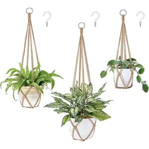 Macrame  Hanger Set of 3 with Hooks Indoor  Planter Basket 35"/29"/23"  Woven  Rope Flower Pot Crochet  Holder Stand for Boho  Decor No Tassels,Brown