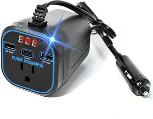 200W Car Power Inverter 12V to 110V Dual USB Type-C Fast Safe Blue Plug Outlet X