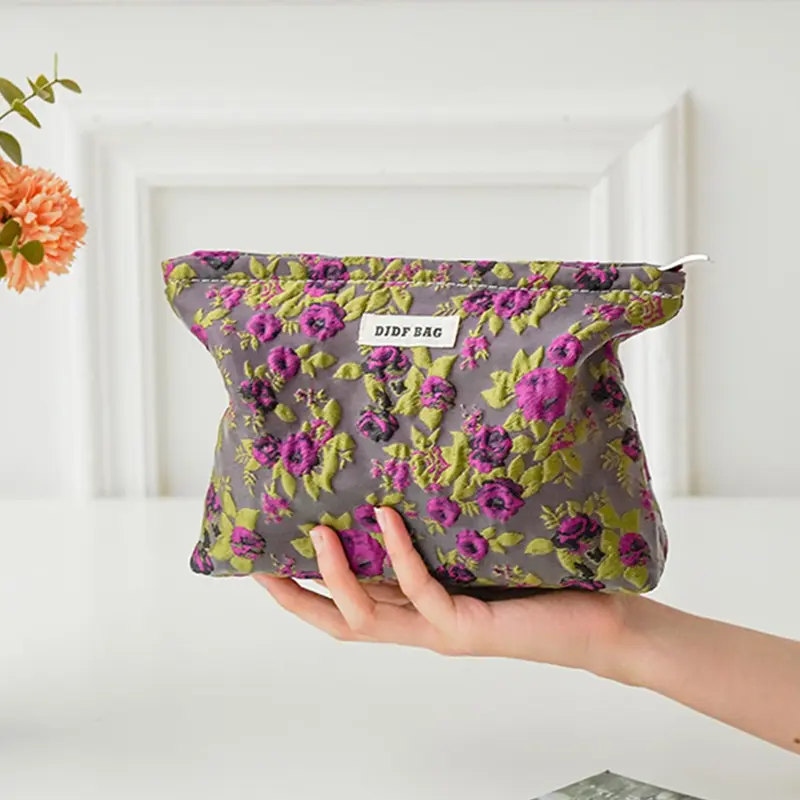 Floral Embroidered Makeup Bag, Large Capacity Cosmetic Storage Bag, Zipper Makeup Organizer Pouch, Portable Toiletry Bag for Travel, Cosmetic Travel Bags, Makeup Bag for Women