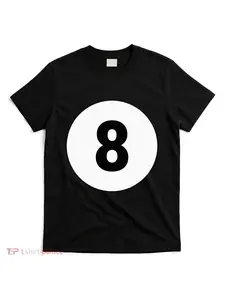 Men's Retro 8 Ball Billiards Graphic T-Shirt - Black with White Number 8 Pool Design, Machine Washable Casual Sportswear for Pool Parties, Group Matching Outfits & Casual Attire - Classic Round Neck Short Sleeve Tee for Billiards Fans, Ideal for Halloween