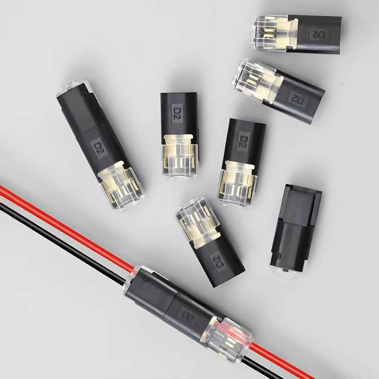 2-Pin Double-Wire Plug-in LED Strip Connectors with Locking Buckle, Low Voltage Wire Fast Connect Plugs for Home Improvement Electrical Wiring Automotive Electricity Hand Tools electrical wire cable snap-in block    needleless connector