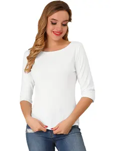 INSPIRE CHIC Elbow Sleeves Round Neck Slim Fit Tee