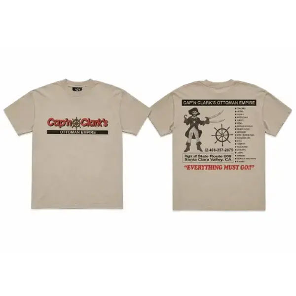 Vintage Cap'n Clark's Ottoman Empire Graphic T-Shirt, Double Sided Backrooms Horror Style Unisex Tee