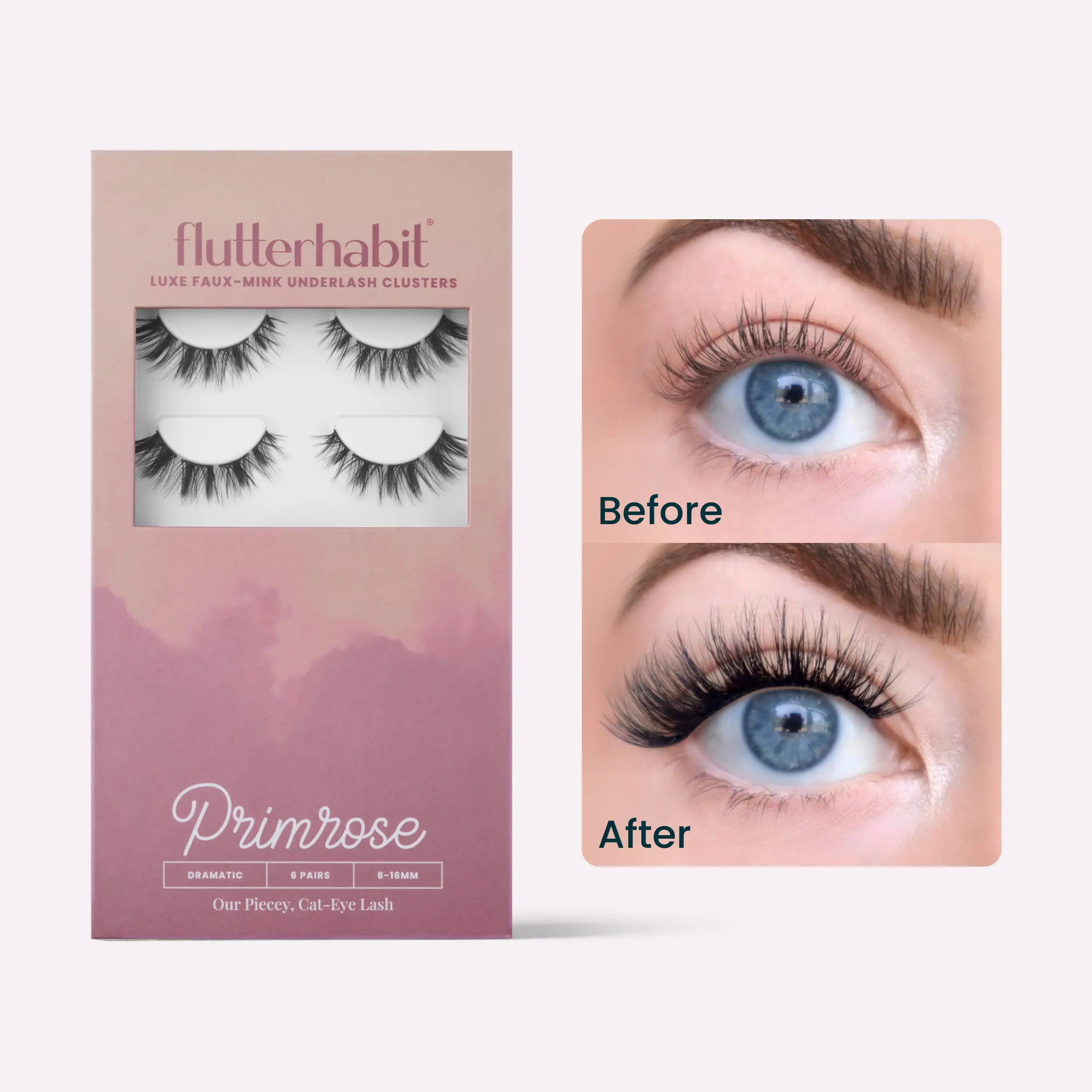 FlutterHabit | Primrose - Cluster Lash Extensions | DIY At-Home Lash Extensions, Pre-Mapped, Up to 10 Days of Wear FlutterHabit | Primrose - Cluster Lash Extensions | DIY At-Home Lash Extensions, Pre-Mapped, Up to 10 Days of Wear
